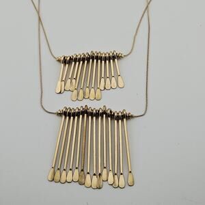 Charming Charlie Gold Tone Fringe Layered Statement Necklace Bold Bohemian